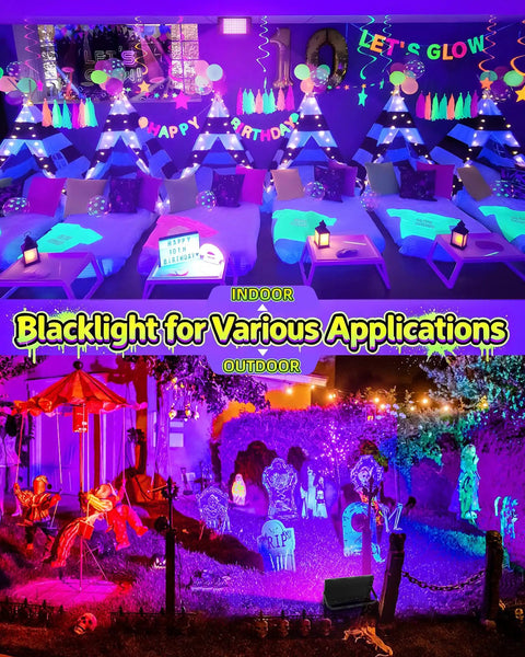 2 Pack 100 Watt Black Light Floodlight IP66 Waterproof Dope Fluorescent Glowing UV Lamp For Halloween Bash And Outdoor Glow Party Yall Need This Hecka Bright Setup For Total Vibes