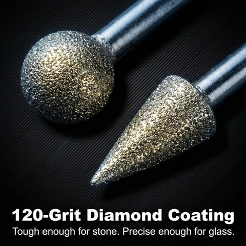50 Piece Diamond Rotary Tool Bits Set Pro Grade DIY Friendly With 120 Grit Burrs For Carving Engraving Grinding And Polishing, One Eighth Inch Shank, Dremel Compatible, Ideal For Stone Rock Glass Ceramic Projects