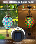 Mosaic Glass Hot Air Balloon Solar Lantern With Flickering Flame Effect And Dreamy Blue Green Purple Projections For Garden Patio