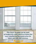 Set Of Two Five Inch White Metal Ceiling Blank Up Cover Plate For Three And One Half Inch Round Or Octagon Electrical Boxes With Two Point Seven Five Inch Hole Spacing And Mounting Screws Included For Ceiling Or Wall Coverage staged in a modern room