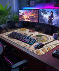 Japanese Ramen Themed XXL Gaming Mouse Pad 31.5 By 15.7 Inches With Illustrated Food Pattern Non Slip Rubber Base on desk setup