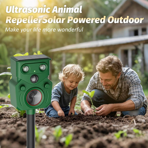 Solar Motion Sensor Ultrasonic Deer Repellent 2 Pack With LED Lights Waterproof Outdoor Wildlife Deterrent For Deer Coyotes Raccoons And Dogs 2026 Upgrade Easy Setup And Humane Yard Protection in garden