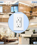 10 Pack Dual USB Wall Outlet With 5.0A Fast Charging Ports in kitchen, living room, bedroom, office settings; wall outlet focus