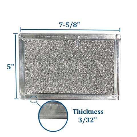 Replacement Microwave Grease Filter 12 Layer Aluminum Mesh For WB06X10608 Fits GE Ovens Two Pack No Fuss Easy Install With One Pull Tab Five Inch By Seven And Five Eighth Inch By Three Thirty Second Inch Vent Hood