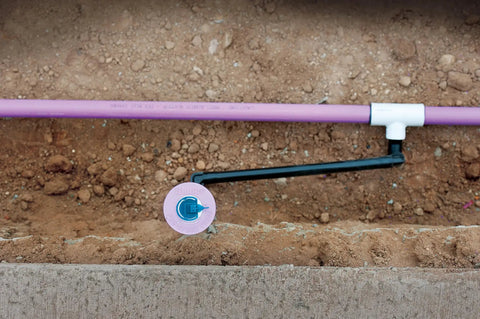 Swing Joint Sprinkler Head Fitting 1/2 in by 12 in No Dig Adjustable Height for Lawn Irrigation with Four Swivel Ells for Easy Positioning and Precise Coverage installed in trench