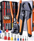 Ultimate Ferrule Crimping Tool Kit For Pros With Wire Stripper And 1265 Pcs Connectors Including Single Twin Terminals AWG 28 To 5 For Solid Heavy Duty Electrical Wiring Projects That Are Super Easy To Use., ferrule crimping tool kit with 1265 connectors in storage case