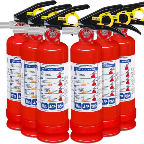 Six Pack 2.5 Lb ABC Dry Chemical Fire Extinguishers With Quick Release Handle for Home Car Boat RV Grill Kitchen
