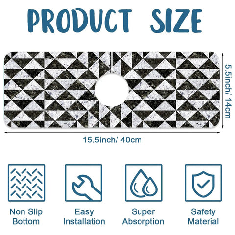 Go To Sink Mat With Faucet Splash Guard, Mosaic Texture, 15.5 x 5.5 inches, showing non-slip and absorbent features