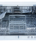 Interior view of Straight Up Countertop Dishwasher With Six Quick Rinse Cycles And Bright Led Touch Panel featuring gray racks.
