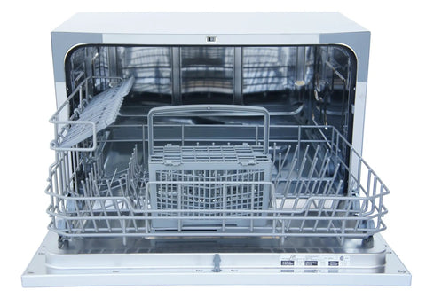 Interior view of Hassle Free Countertop Dishwasher With Stainless Steel Tub And Delay Start For Small Apartments And Condos.