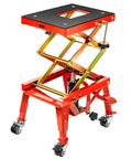 Heavy Duty Hydraulic Motorcycle Lift Jack 350 Lb Capacity, Foot Operated Scissor Stand Table for ATVs and Dirt Bikes, Rugged Red.
