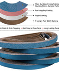 Tough As Nails 1 1/2 X 30 Inch Zirconia Sanding Belt 180 Grit 15 Pack showing flexible, colored sandpaper layers for woodworking.
