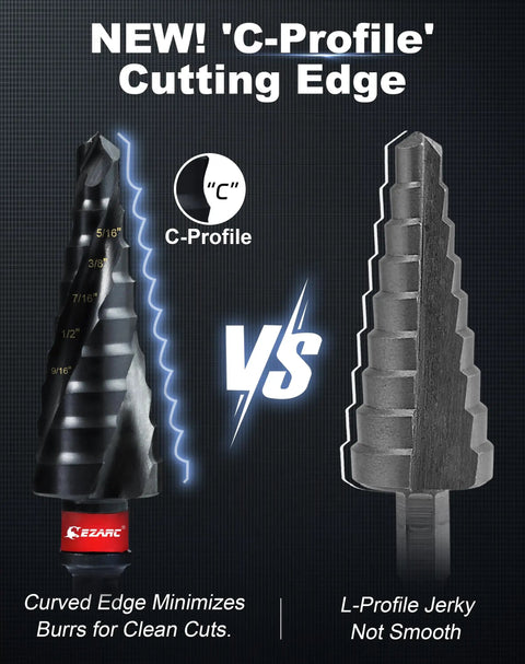 Comparison of C-profile vs L-profile step drill bit cutting edges