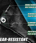 Ultra Tough Waterproof Tarp 6x8 Feet 12 Mil Thick for Outdoors, showing tear-resistant design with grommets and reinforced edges.