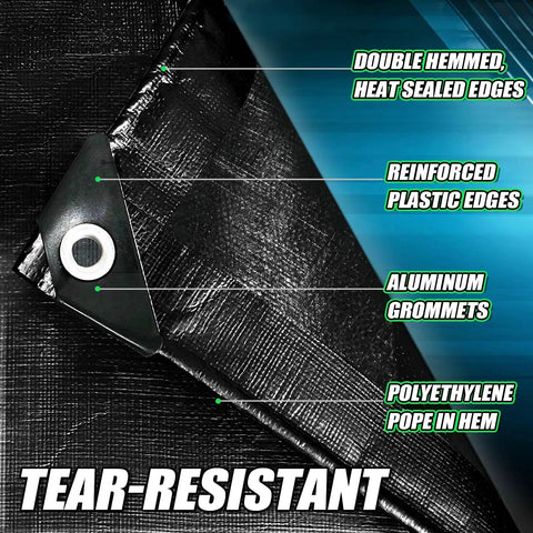 Ultra Tough Waterproof Tarp 6x8 Feet 12 Mil Thick for Outdoors, showing tear-resistant design with grommets and reinforced edges.