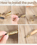 How to install the tips on the Slick Wooden Handle Bookbinding Tool With Six Interchangeable Tips for precise punching.