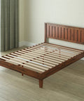 King Size Solid Wood Platform Bed Frame With Antique Espresso Finish And Integrated Headboard featuring heavy duty slat support and no box springs.