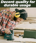 12 Pack Canvas Tool Bags With Zippers Heavy Duty 16 Oz Utility Pouches and man woodworking with ear protection