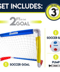 Kids Soccer Goal With Ball And Pump 24 By 16 Inch Easy Assemble Insta Set includes 24x16 goal, soccer ball, and pump for ages 3+
