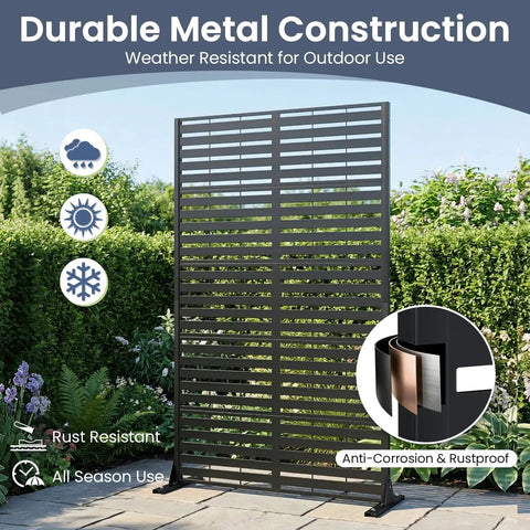 Metal Outdoor Privacy Screen 6 Foot Tall Freestanding Privacy Fence For Patio Garden Balcony And Backyard With Stable Base