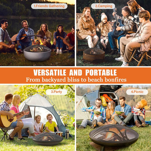Upgraded Outdoor Fire Pit Screen With Easy Grab Handle And Poker Heavy Duty Round Mesh Cover 36 Inch in various settings
