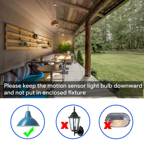 Outdoor space with instruction on using Motion Sensor Light Bulb With Dusk To Dawn No Brainer Auto On Off properly.