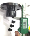 Dope 3 Inch Tilting Rotary Milling Indexing Table with 80mm clamp kit and ER collet adaptor, measuring caliper showing dimensions