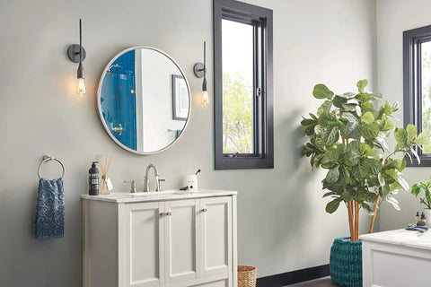 Bathroom with Westchester Widespread Two-Handle Bathroom Faucet In Brushed Nickel, ADA Compliant With Drain, WaterSense Labeled