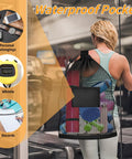 Woman carrying Massive Mesh Ball Bag For Coaches, Heavy Duty Drawstring Storage Sack With Shoulder Strap And Pocket, 24 By 36 Inches Holds 8 To 10 Soccer Balls Or 8 To 10 Basketballs, Plus Footballs And Volleyball Gear, showing pocket feature.