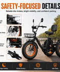 Electric Tricycle For Adults With 1350W Peak Motor Folding 3 Wheel Ebike 48V 15.6Ah Battery 20 Inch Fat Tire Beast 20 MPH Top Speed Differential Drive Black And Orange, front brake detail