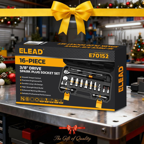 All In One Pro Grade Spark Plug Socket Set With Three Eighths Inch Drive Magnetic Swivel Sockets And Torque Wrench, gift-wrapped box