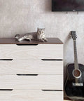 White Wood Grain Peel And Stick Wallpaper For Cabinets And Drawers Self Adhesive Vinyl Liner on dresser with cat and guitar.