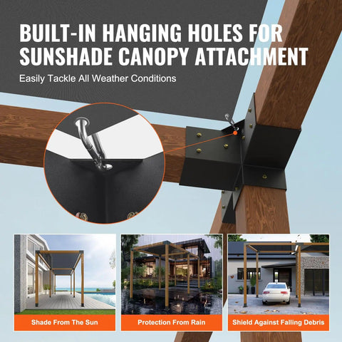 Four Way 4x4 Pergola Brackets Heavy Duty Tough As Nails Corner Brackets For Wood Beams installed with canopy attachment