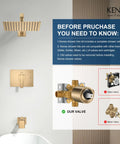 KENES Champagne Bronze Shower Set with Tub Faucet, Square Tub Shower Trim featuring shower head, valve, and control handle.