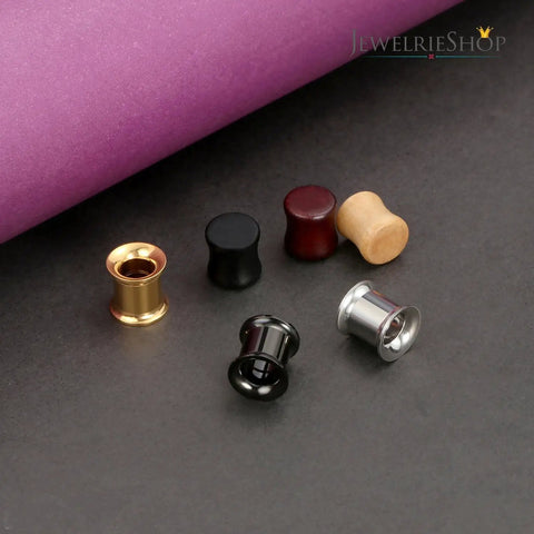 0G Ear Tunnel Plug Set Wood And Stainless Steel Double Flared Saddle Plugs For Piercing And Stretching 6 Pairs 8mm