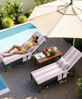 Two Piece Chaise Lounge Cushion Set With Head Pillow And Side Pockets, Water Repellent And Weather Resistant Patio Recliner Cushions For Lawn Pool And Beach, Pink Stripe 72 Inch By 21 Inch