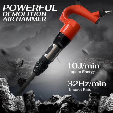 Demolition Air Hammer For Concrete And Rock Breaking With 10J Per Minute Impact Energy and 32Hz Rate on black rocky background