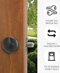 Keyed Entry Deadbolt With Exterior Keyed Side And Twist Knob Interior 2 Way Adjustable Latch installed on wooden door