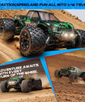 1 18 Scale All Terrain RC Cars 4WD Off Road Truck with 2.4 GHz Remote driving on dirt, SUV style electric vehicle profile view