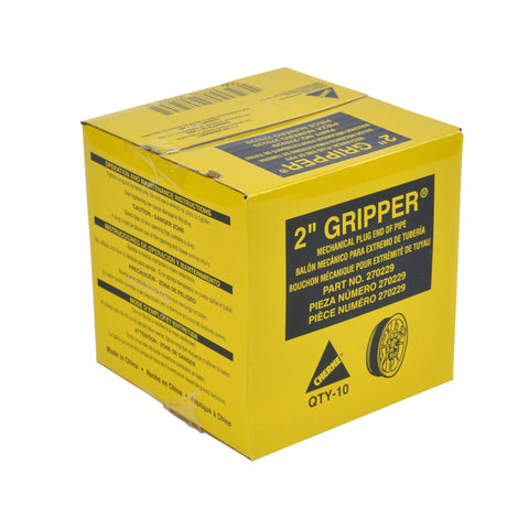 Box of End Of Pipe Gripper Test Plug 2 Inch Yellow For Plumbing System Tests Seals Inside Pipe Up To 17 PSI or 40 Ft Head Pressure.