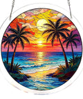 Cool Sunlight Acrylic Catcher Puzzle Kit With 83 Pieces for Doors Windows and Garden Decor showing tropical sunset design.