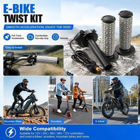 Top Notch Ebike Full Twist Throttle Grip Set With Knobby Particle Texture For 22 Mm Handlebars Perfect Upkeep Ride And Fast Electric Bike Swapping, black grip set