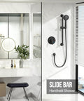 Slide Bar Shower Faucet Set With High Pressure Handheld Shower And 5 Spray Settings installed in modern bathroom