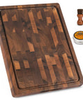 Top Shelf Solid Walnut End Grain Cutting Board Heavy Duty Kitchen Prep Surface With Deep Juice Channels 17X13X1 Inch view with care products
