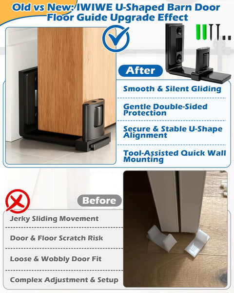 Sliding Barn Door Floor Guide With Wall Mount For Space Saving Performance Adjustable U Shape Flush Design Quiet Nylon Rollers