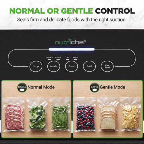 Image of Automatic Vacuum Sealer For Food Storage With Starter Kit And Quick Start Guide showing normal and gentle control modes