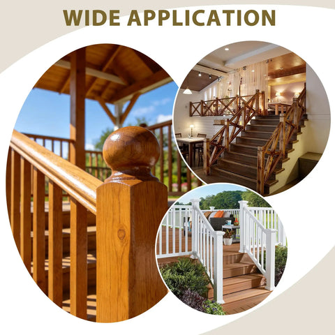 Set Of Eight Heavy Duty Newel Post Fasteners With Concealed Mounting Brackets And Coarse Thread Screws For Rigging Stair Railings To Posts showcasing applications in various wooden stair railings.