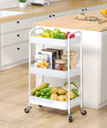 Three Tier Rolling Cart Metal Utility Storage Organizer With Lockable Wheels Space Saving Design Ideal For Kitchen