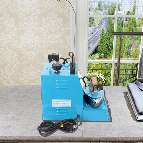 No Sweat Commercial Steam Iron With Four Liter Tank Pro Grade Industrial Steamer For Garment Shops And Hotels on table.