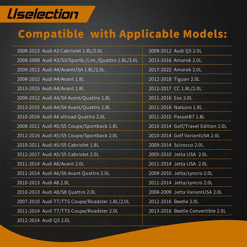Compatibility chart for PCV Valve Engine Crankcase Vent Oil Separator Breather Hose Kit For Audi A3 A4 A5 Q5 TT Beetle